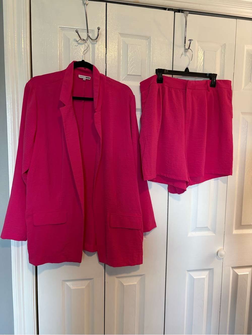 Fashion Nova Hot Pink Textured Blazer & Shorts Set